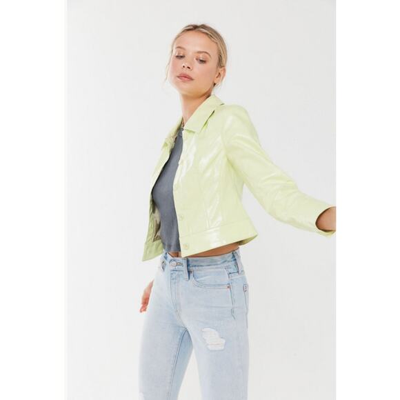 Urban Outfitters Xander Vinyl Cropped Jacket in Lime - Picture 10 of 10